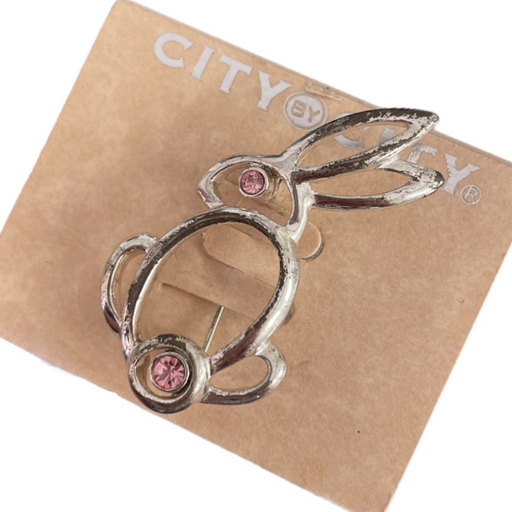 Bunny Rabbit Pink Diamond Crystal Pin - Picture 3 of 6